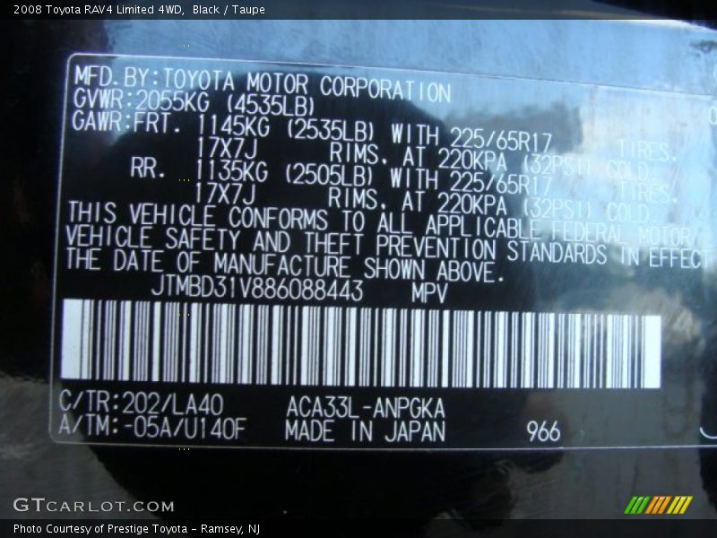 Black / Taupe 2008 Toyota RAV4 Limited 4WD