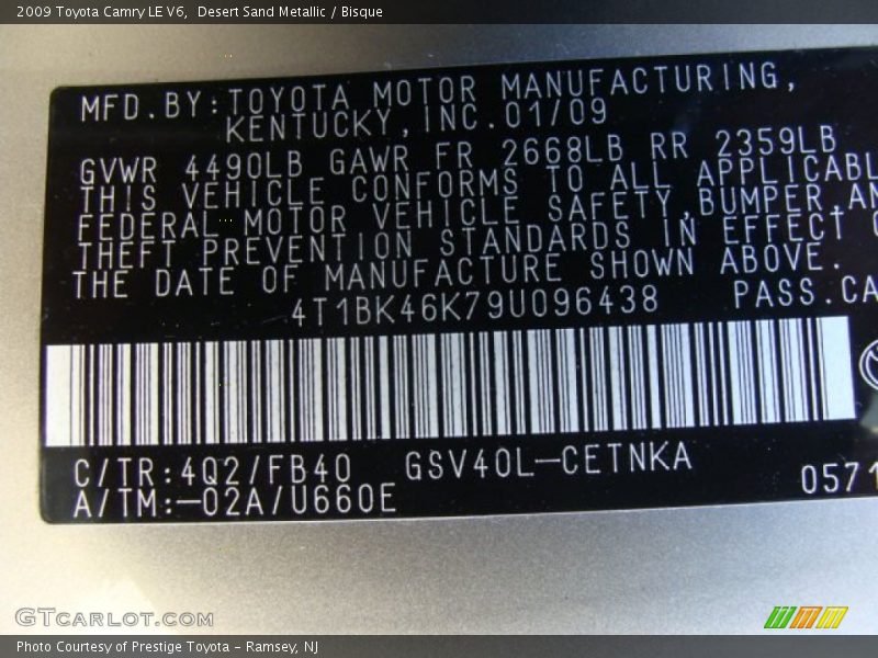 Desert Sand Metallic / Bisque 2009 Toyota Camry LE V6