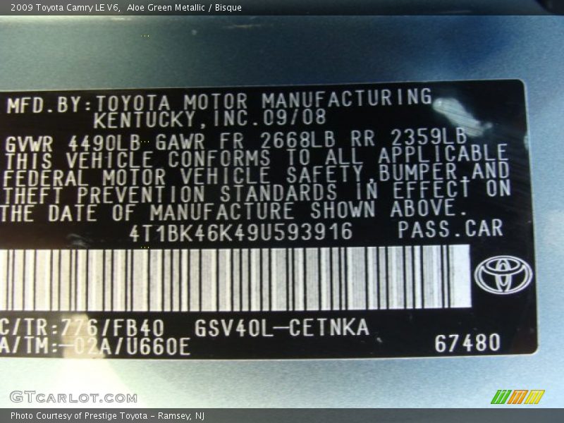 Aloe Green Metallic / Bisque 2009 Toyota Camry LE V6