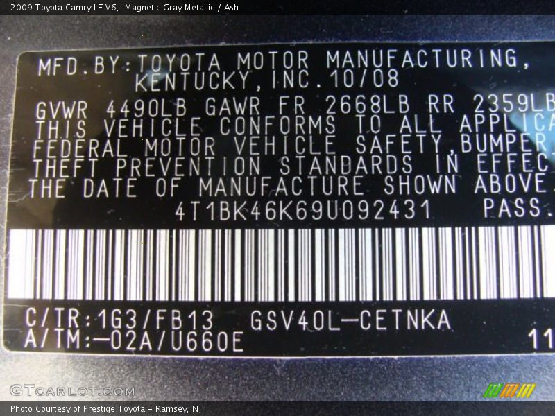 Magnetic Gray Metallic / Ash 2009 Toyota Camry LE V6