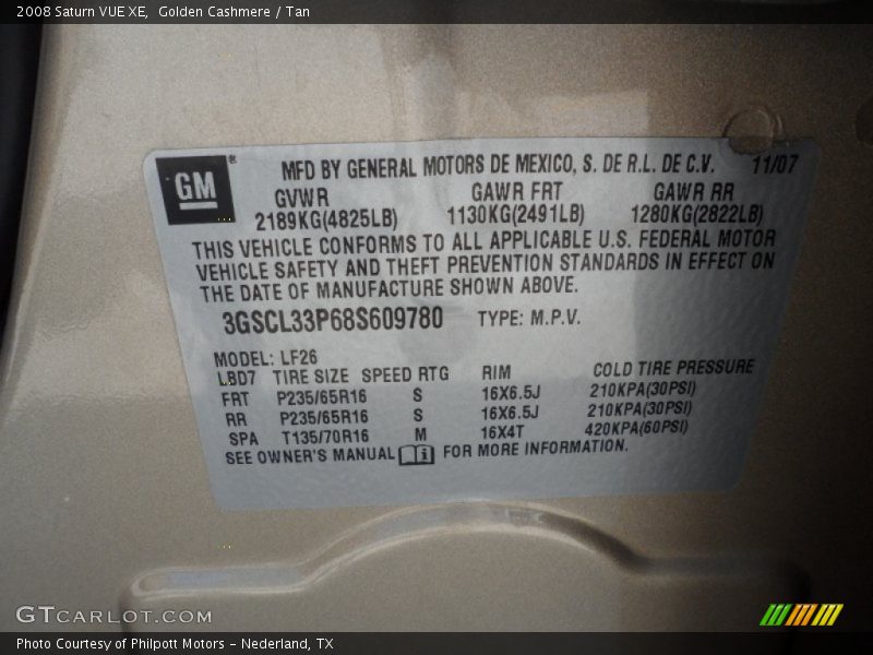 Golden Cashmere / Tan 2008 Saturn VUE XE