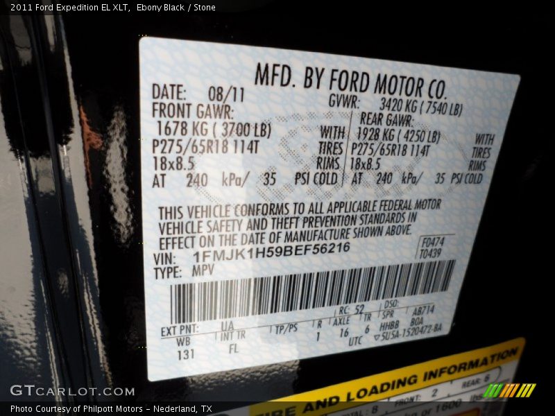 2011 Expedition EL XLT Ebony Black Color Code UA