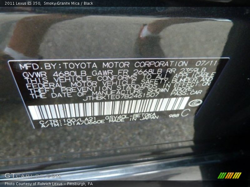 Smoky Granite Mica / Black 2011 Lexus ES 350