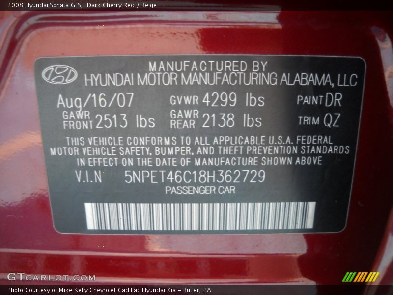 Dark Cherry Red / Beige 2008 Hyundai Sonata GLS