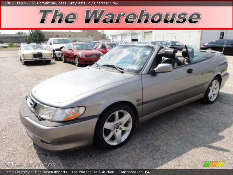 Steel Grey Metallic / Charcoal Grey 2003 Saab 9-3 SE Convertible