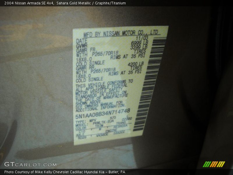 Sahara Gold Metallic / Graphite/Titanium 2004 Nissan Armada SE 4x4