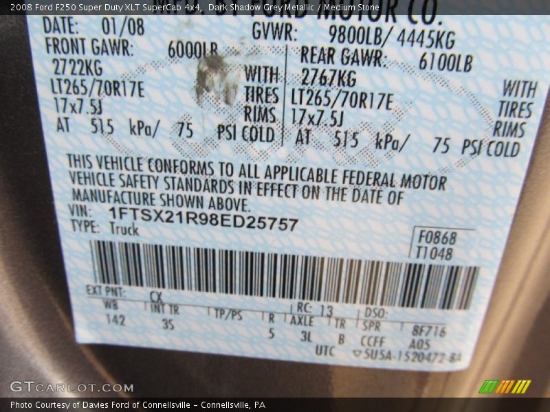 Dark Shadow Grey Metallic / Medium Stone 2008 Ford F250 Super Duty XLT SuperCab 4x4