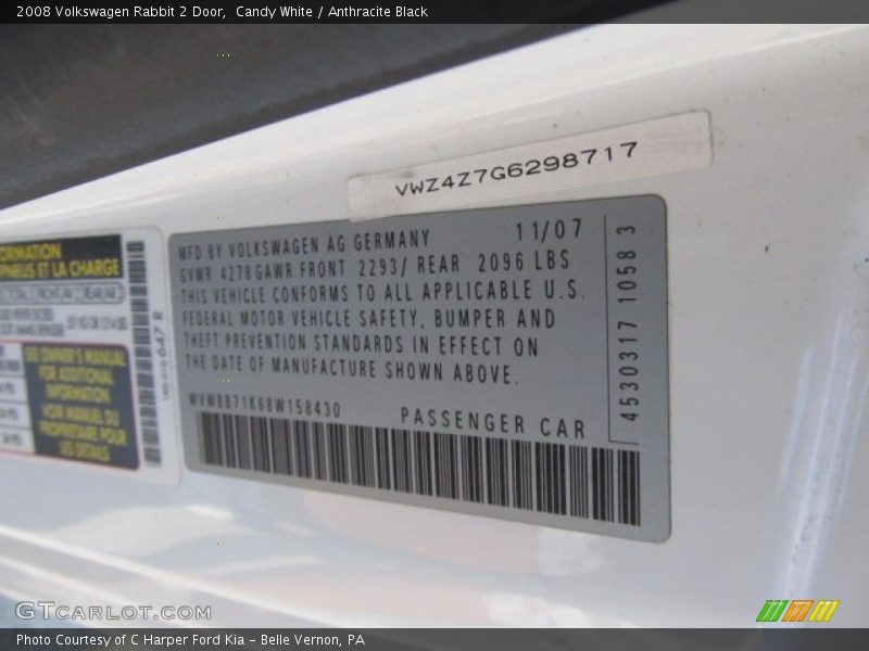 Candy White / Anthracite Black 2008 Volkswagen Rabbit 2 Door