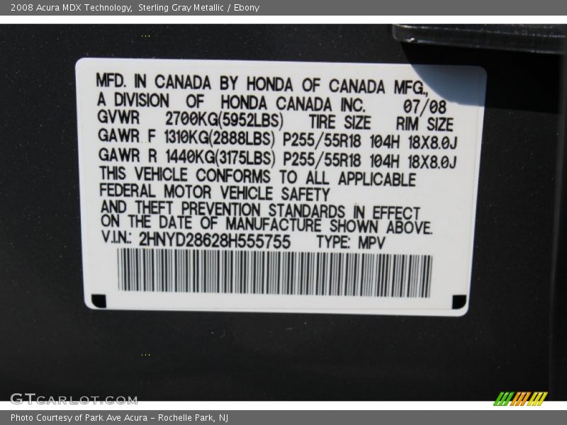 Sterling Gray Metallic / Ebony 2008 Acura MDX Technology