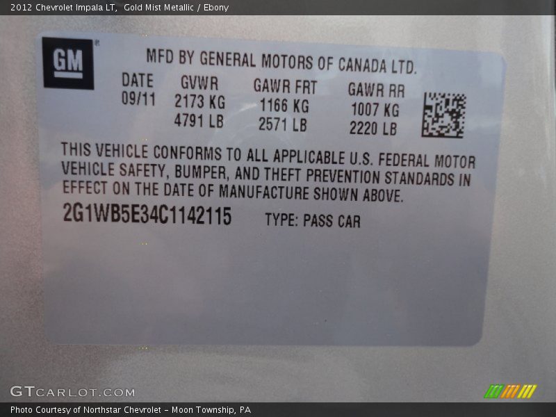 Gold Mist Metallic / Ebony 2012 Chevrolet Impala LT