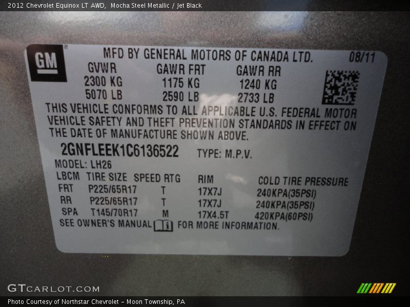 Mocha Steel Metallic / Jet Black 2012 Chevrolet Equinox LT AWD