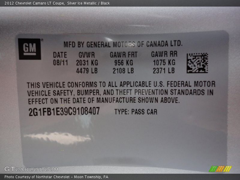Silver Ice Metallic / Black 2012 Chevrolet Camaro LT Coupe