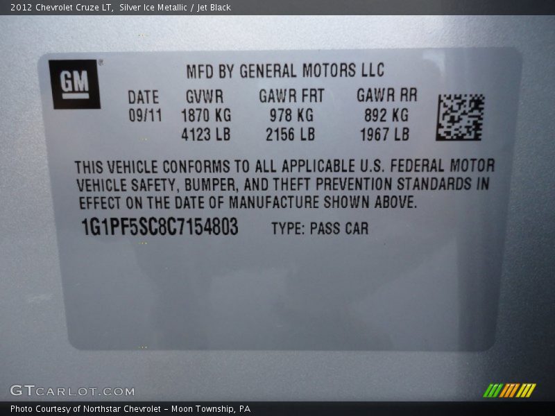 Silver Ice Metallic / Jet Black 2012 Chevrolet Cruze LT