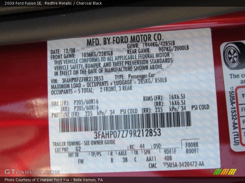 Redfire Metallic / Charcoal Black 2009 Ford Fusion SE