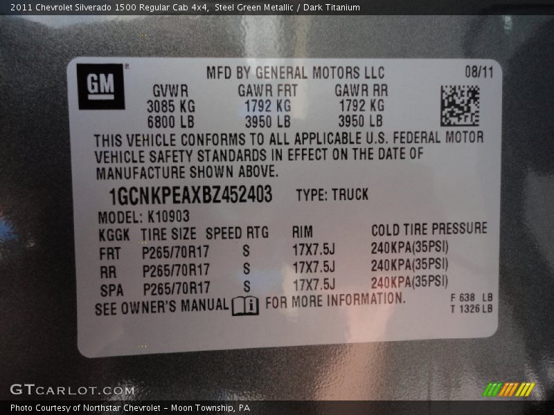 Steel Green Metallic / Dark Titanium 2011 Chevrolet Silverado 1500 Regular Cab 4x4