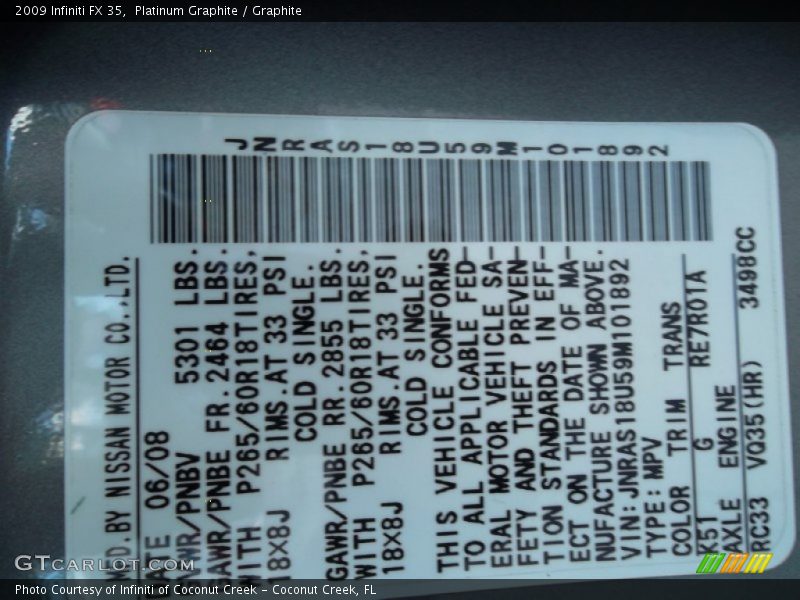 Platinum Graphite / Graphite 2009 Infiniti FX 35
