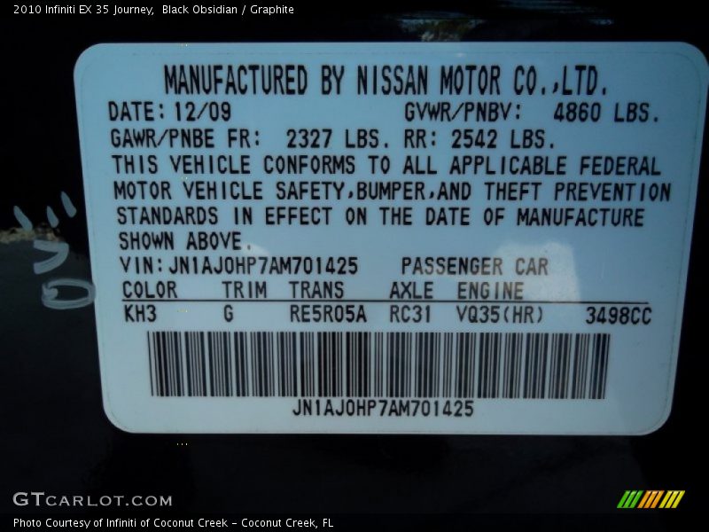 Black Obsidian / Graphite 2010 Infiniti EX 35 Journey