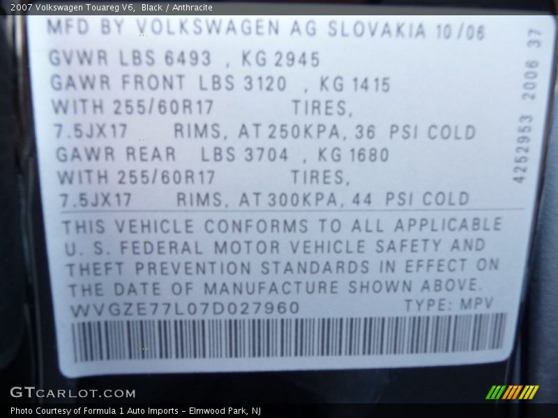 Black / Anthracite 2007 Volkswagen Touareg V6
