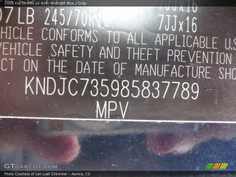 Midnight Blue / Gray 2008 Kia Sorento LX 4x4