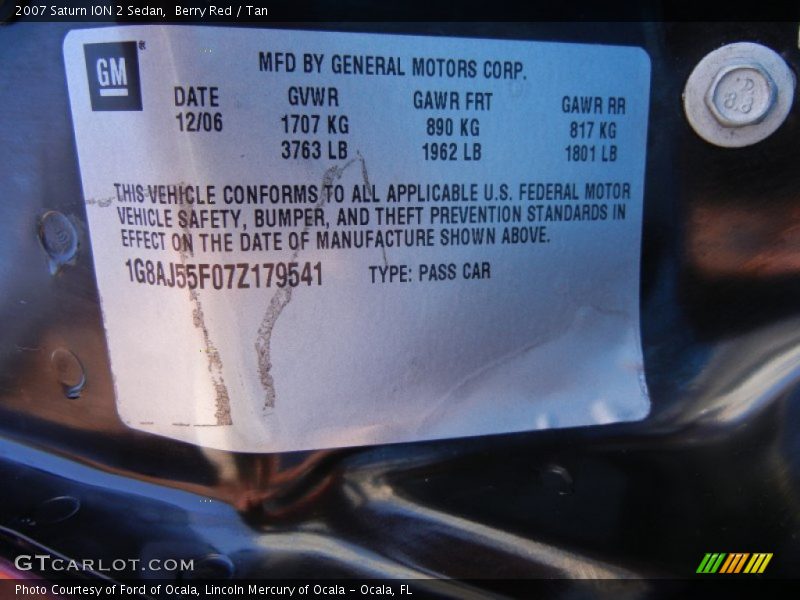 Berry Red / Tan 2007 Saturn ION 2 Sedan