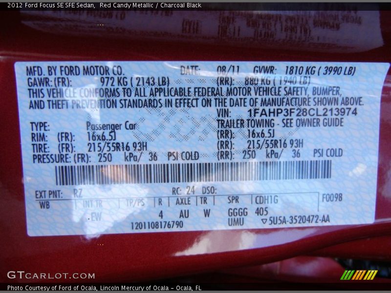 Red Candy Metallic / Charcoal Black 2012 Ford Focus SE SFE Sedan