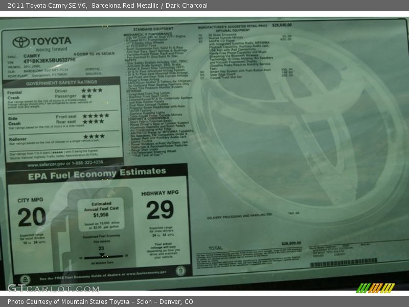 Barcelona Red Metallic / Dark Charcoal 2011 Toyota Camry SE V6