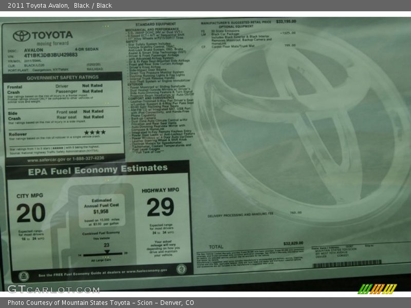 Black / Black 2011 Toyota Avalon