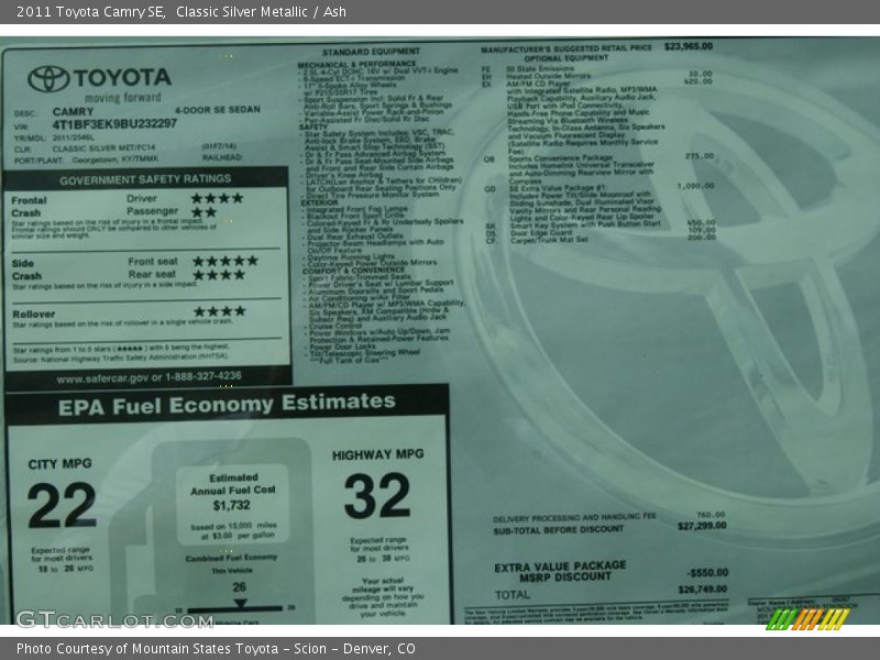 Classic Silver Metallic / Ash 2011 Toyota Camry SE