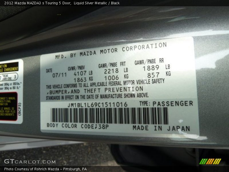 Liquid Silver Metallic / Black 2012 Mazda MAZDA3 s Touring 5 Door