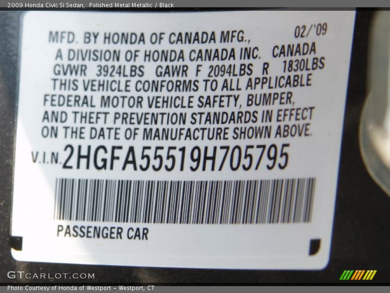 Polished Metal Metallic / Black 2009 Honda Civic Si Sedan