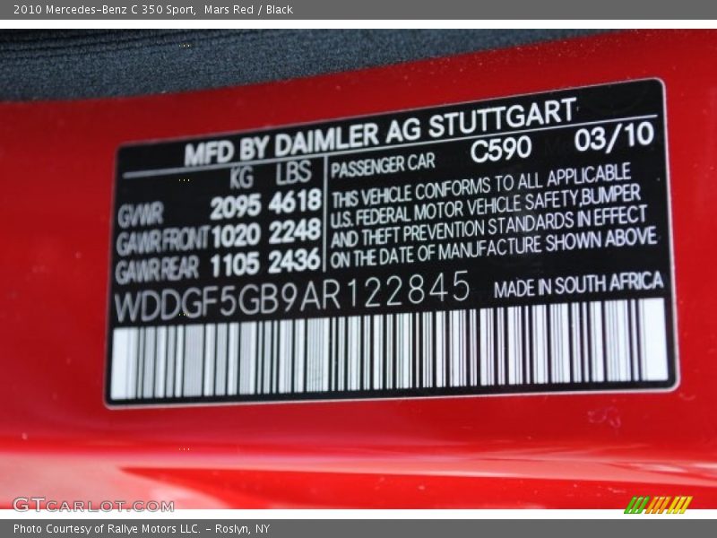 2010 C 350 Sport Mars Red Color Code 590