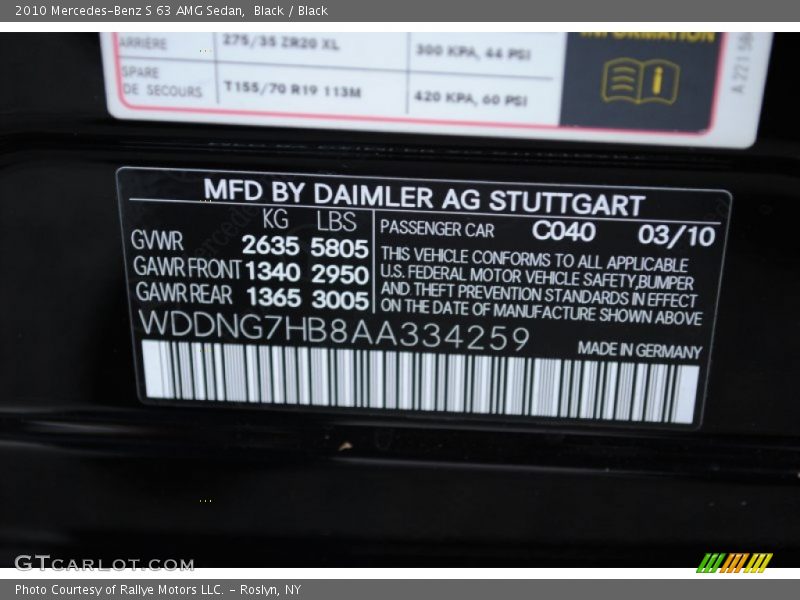 2010 S 63 AMG Sedan Black Color Code 040