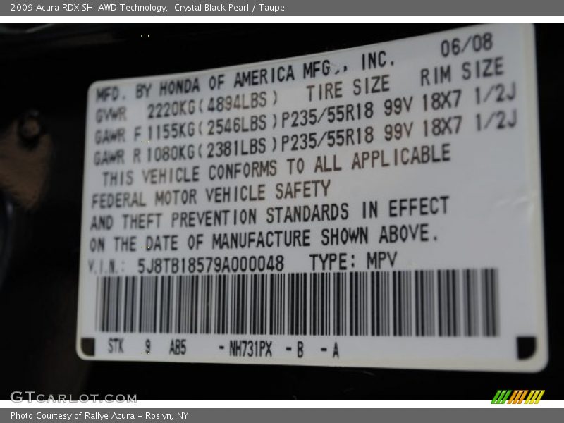 Crystal Black Pearl / Taupe 2009 Acura RDX SH-AWD Technology