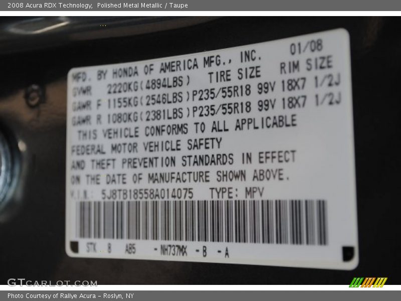 Polished Metal Metallic / Taupe 2008 Acura RDX Technology