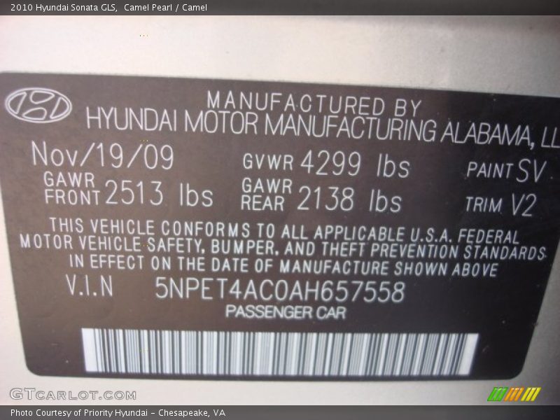 Camel Pearl / Camel 2010 Hyundai Sonata GLS