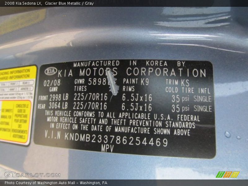 Glacier Blue Metallic / Gray 2008 Kia Sedona LX