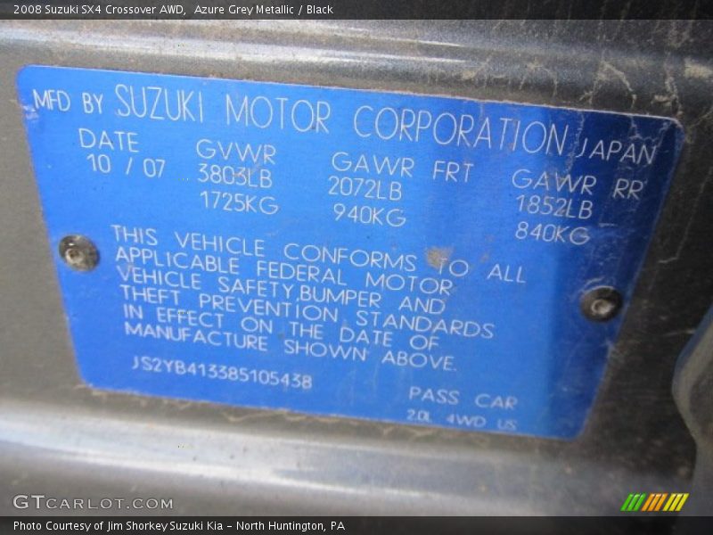Azure Grey Metallic / Black 2008 Suzuki SX4 Crossover AWD