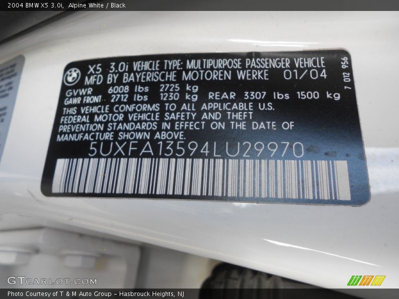 Alpine White / Black 2004 BMW X5 3.0i