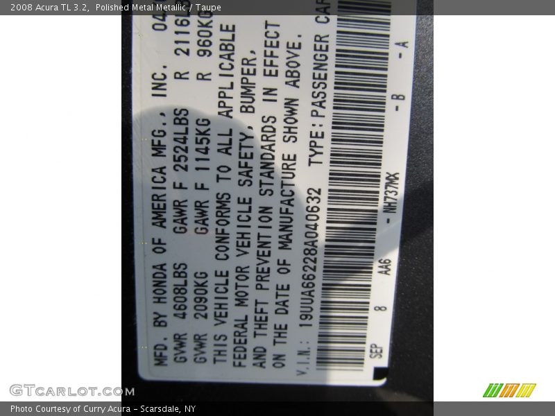 Polished Metal Metallic / Taupe 2008 Acura TL 3.2