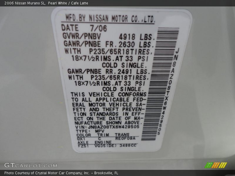 Pearl White / Cafe Latte 2006 Nissan Murano SL