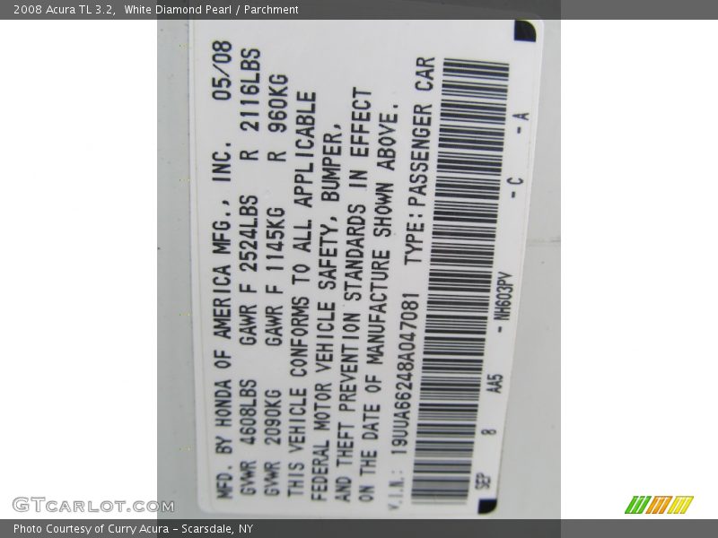 White Diamond Pearl / Parchment 2008 Acura TL 3.2