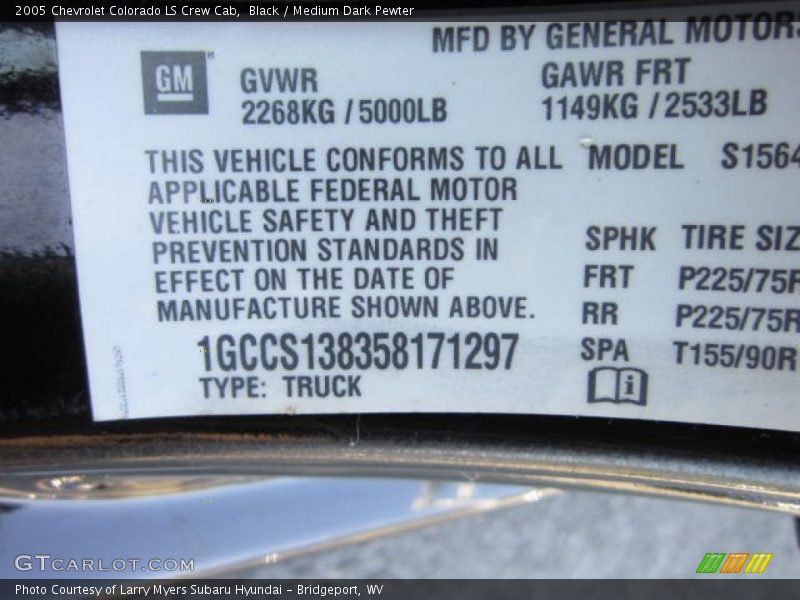 Black / Medium Dark Pewter 2005 Chevrolet Colorado LS Crew Cab