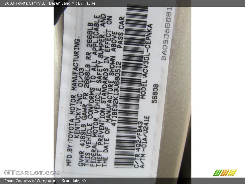Desert Sand Mica / Taupe 2003 Toyota Camry LE