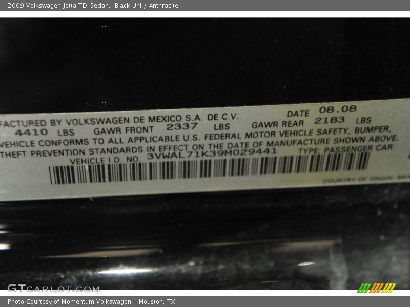 Black Uni / Anthracite 2009 Volkswagen Jetta TDI Sedan