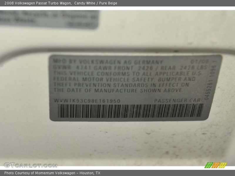 Candy White / Pure Beige 2008 Volkswagen Passat Turbo Wagon