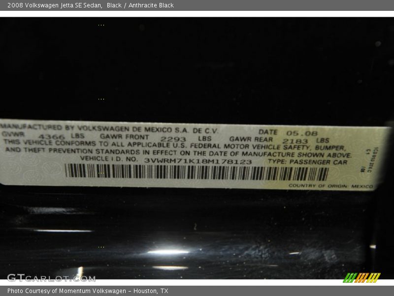 Black / Anthracite Black 2008 Volkswagen Jetta SE Sedan