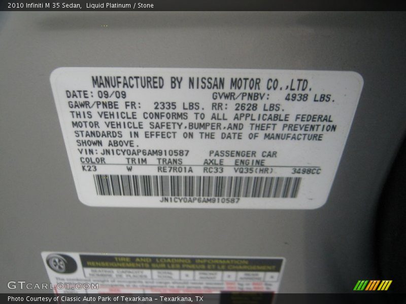Liquid Platinum / Stone 2010 Infiniti M 35 Sedan