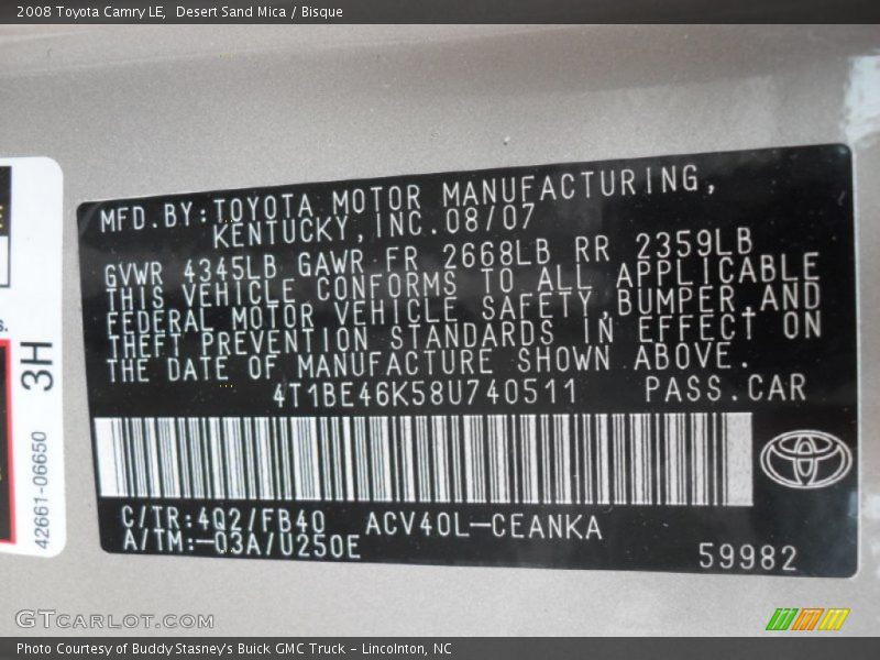 Desert Sand Mica / Bisque 2008 Toyota Camry LE