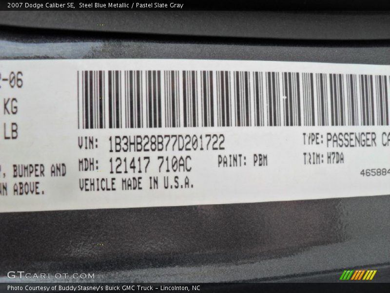 Steel Blue Metallic / Pastel Slate Gray 2007 Dodge Caliber SE