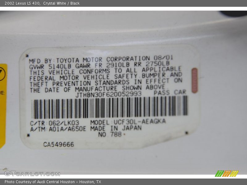 Crystal White / Black 2002 Lexus LS 430